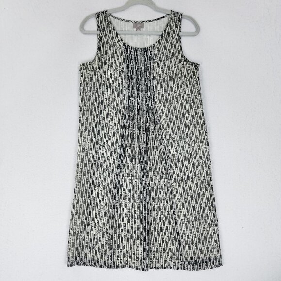 J Jill Dress Women Small Black White Pleated Sleeveless Knee Length Shift Casual - Picture 1 of 13